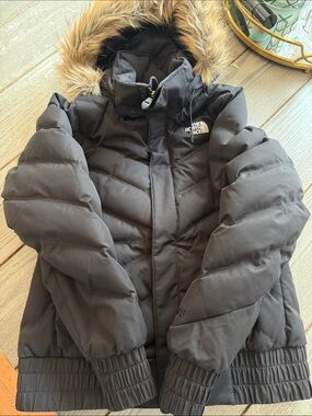 The North Face Black Puffer Coat with Faux Fur Trim Hood